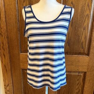 Lands' End Navy and White Striped Tank Top